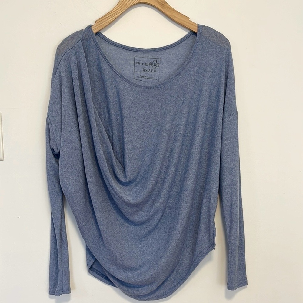 We the Free by Free People Light Blue Drapey Long Sleeve Top , sz XS - Picture 3 of 7
